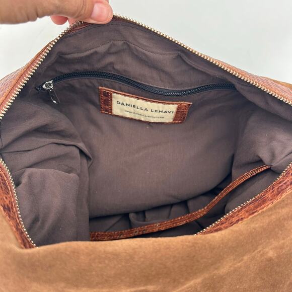 Daniella Lehavi Nevada Hobo Purse Suede Croc Shoulder Bag Suede Leather Camel - Picture 10 of 16
